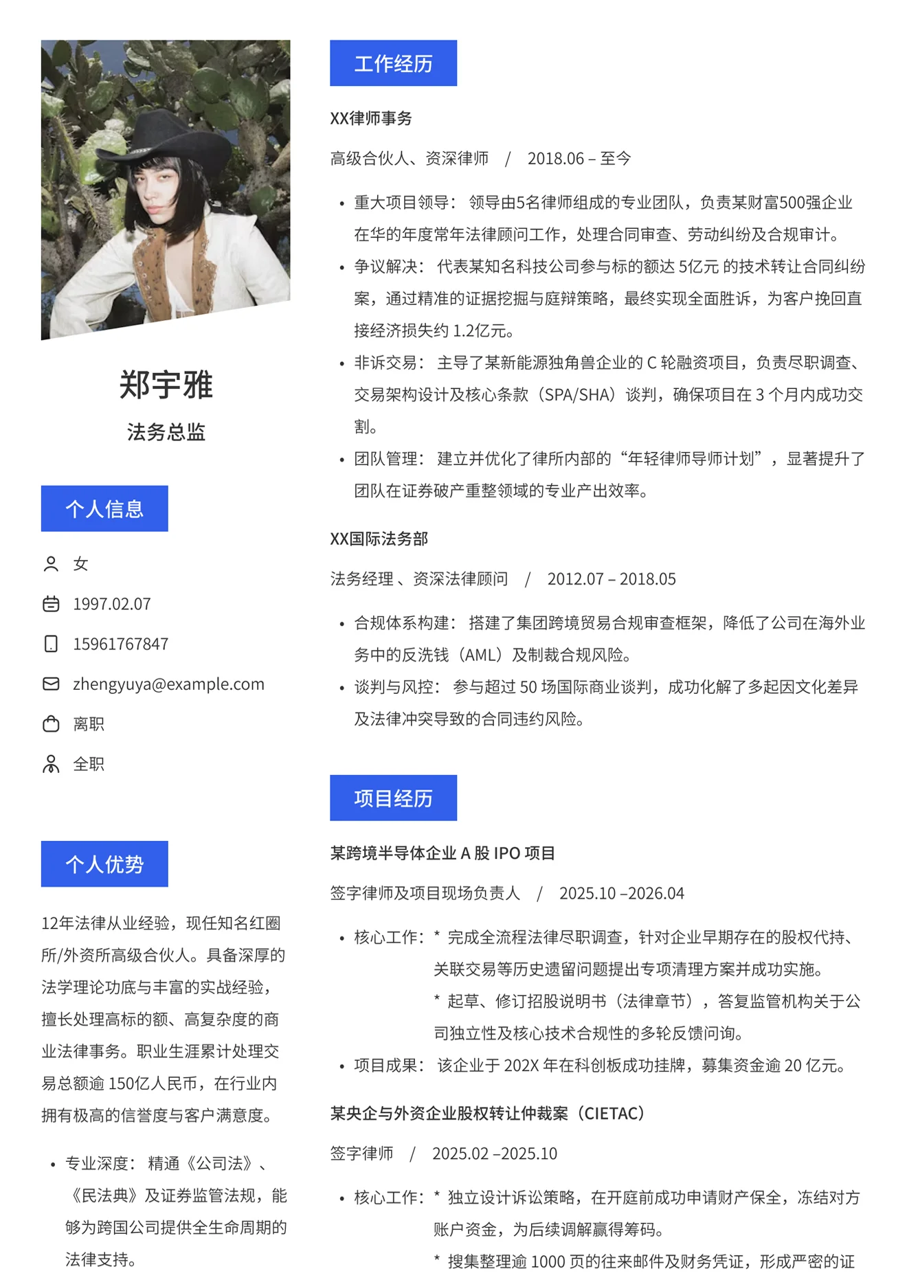 信息规整简历模版