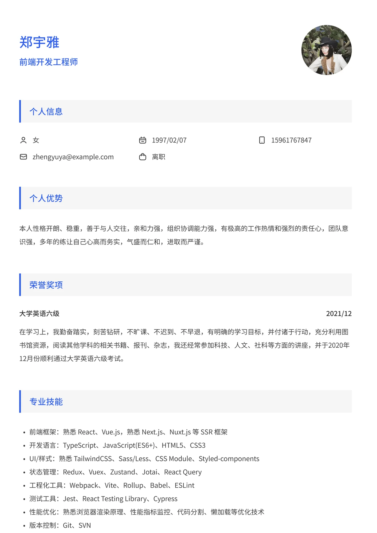 个性干练简历模版